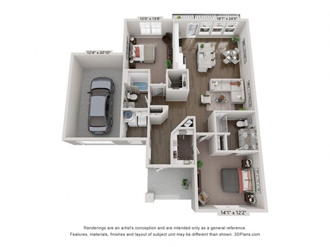 Floor plan for 2 beds, 2 baths, 1239 sqft